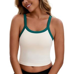 Женский топ-камисоль на тонких бретелях с контрастным цветом Inspire Chic, Beige Green