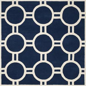 Ковер SAFAVIEH, 214 x 214 см, Chatham Collection — темно-синий и ivory, ручной работы, геометрический узор, шерсть, идеально для помещений с высокой проходимостью в гостиной, спальне (CHT739C)