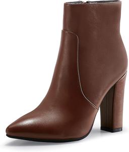 Женские модные ботильоны IDIFU с комфортным острым носком, высокими каблуками и боковой молнией, C Dark Brown Pu