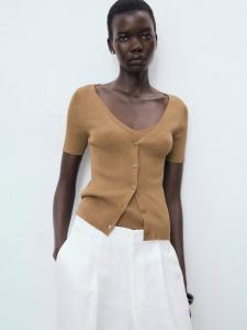 Кардиган с V-образным вырезом Orquidea с короткими рукавами Mango, Medium Brown