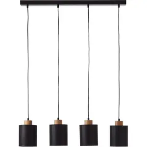 Блестящая подвесная лампа Vonnie E27 1 шт. Абажуры из ткани, высота 111 см, ширина 80 см, 4 x E27, регулируемая длина, черный/дерево Brilliant, черный