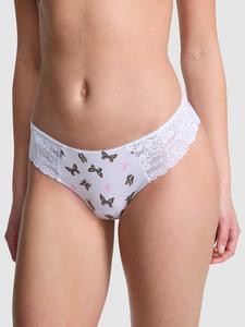 Трусики-Стринги No-Show Pink, lace-trim white butterfly print