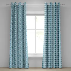ABAKUHAUS Сине-белая штора на люверсах, ретро-модерновый узор с квадратными формами, пастельные и геометрические тона, декоративные двухпанельные шторы на окно, 280 см x 225 см, синий, светло-голубой и белый Abakuhaus