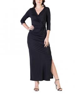 Женское приталенное платье макси с V-образным вырезом и боковыми разрезами 24seven Comfort Apparel, цвет Black