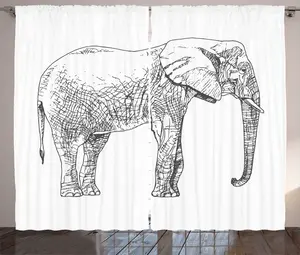 Штора ABAKUHAUS Слон в деревенском стиле, креативный мотив с изображением млекопитающего, для спальни, со сборками, петлями и крючками, 280 x 225 см, темно-синий, серый и белый Abakuhaus