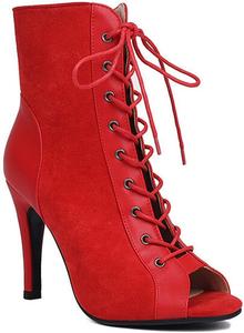 Женские танцевальные ботильоны JXUZY Jazz с открытым носком, кружевными шнурками и высоким каблуком типа «стилет» Generic, D980-Zippered-Red