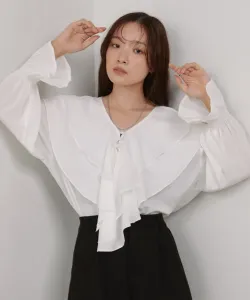 Блузка с двойным воротником-рюшем