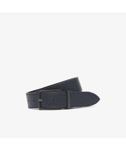 Двусторонний кожаный ремень с пряжкой цвета оружейной стали.