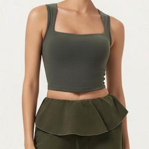 Женский укороченный топ с квадратным вырезом и широкими бретелями Anna-Kaci, Olive Green