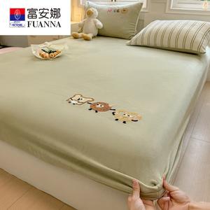 Fuanna Простыня на резинке 180х200 см, зимняя утепленная, молочный бархат, цвет Cream Green