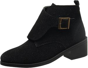 Женские ботильоны Unifizz с пряжкой, из искусственной замши, повседневные, с круглым носком, массивным низким каблуком, Black