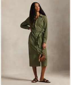 Платье-рубашка из хлопка и льна с поясом Polo Ralph Lauren, цвет 300 Green