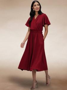 Шифоновое расклешенное платье миди HotSquash, цвет Wine