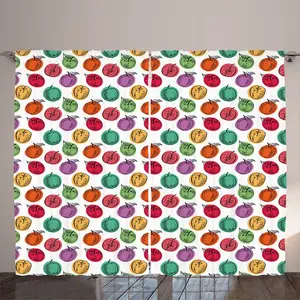 Штора ABAKUHAUS "Фрукты в деревенском стиле", разноцветные силуэты яблок, универсальные ленточные шторы для гостиной с петлями и крючками, 280 x 225 см, белый многоцветный Abakuhaus
