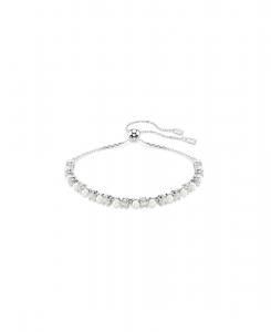 Браслет из матричного материала с кристаллами жемчужин, круглой огранки, белого цвета, с родиевым покрытием Swarovski, Silver