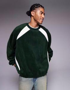 Толстовка из флиса оверсайз с рукавами реглан темно-зеленого цвета Asos Design