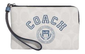 Кошелек на молнии через угол из холста небольшого размера женский меловой белый и индиго COACH