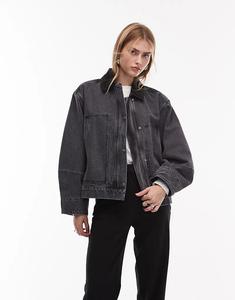 Куртка ARKET из парусины черного цвета с контрастным воротником из вельвета