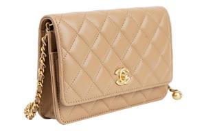 22c Ранняя Весна Кожаный Кошелек, Кроссбоди Сумка, Сумка Через Плечо На Цепи Женская Молочный Чай CHANEL