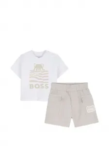 Комплект из топа и шортов с логотипом BOSS Kidswear, бежевый