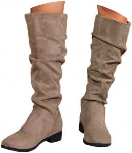 Женские ковбойские сапоги до колена из замши с широкой голенью, вестерн-стиль, с боковой молнией, ретро, с массивным низким каблуком, сапоги до середины голени для езды, праздничные зимние ботинки для женщин Eynuo, B Khaki