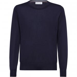 Свитер вязаный с круглым вырезом Brunello Cucinelli, синий