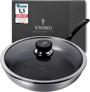 Сковорода из нержавеющей стали - антипригарное покрытие, устойчивая к царапинам, сотовый узор, можно мыть в посудомоечной машине, гибридная, керамическое покрытие, без ПТФЭ, 30 см NYORD