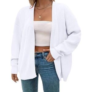 Женский кардиган плюс сайз с открытой передней частью, вязаный, с длинным рукавом, объемный Green Elysium, White