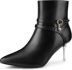 Женские туфли-ботильоны Allegra K с острым носком, ремешками, стразами и прозрачными каблуками-стилетто, Black