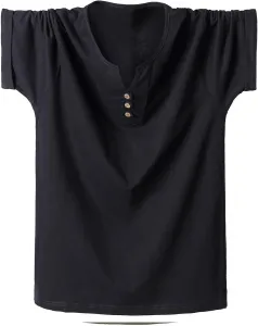 Мужская футболка хенли с коротким рукавом, хлопок, свободный крой