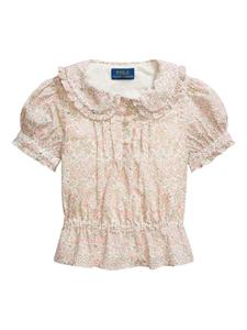 POLO RALPH LAUREN KIDS блузка с цветочным принтом и оборками, розовый