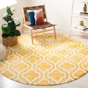 Ковер SAFAVIEH, 214 x 214 см, Dip Dye Collection, круглый, Gold & Ivory, ручной работы, марокканский акварельный Wool, идеально для помещений с высокой проходимостью в гостиной, спальне (DDY537H)