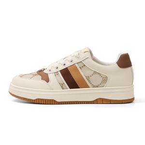 Низкие женские скейтерские кроссовки бежево-абрикосовые QIAONAI, бежево-зеленые