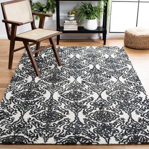 Ковер ручной работы из премиальной шерсти SAFAVIEH, 183 x 275 см, Blossom Collection Ivory/Black BLM112A для гостиной, столовой, спальни