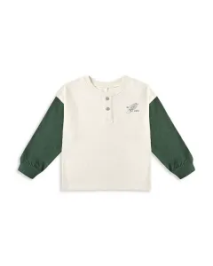 Детская футболка-поло с длинными рукавами и цветовыми блоками свободного кроя. Rylee + Cru, бежевый