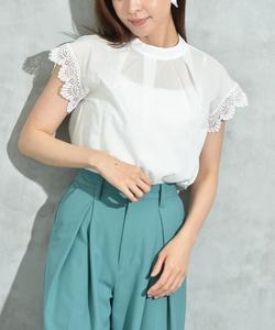 Блузка из хлопковой ткани с кружевными рукавами и рукавами Interplanet, цвет Off White