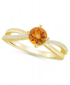 Кольцо с ониксом и белыми бриллиантами (1/6 карата) в оправе из белого золота 10 карат Macy's, Citrine