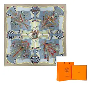 HERMES Шёлковый шарф женский серо-жёлтый, Gray Yellow