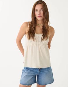 Топ Stradivarius с бретельками из льняной смеси в цвете «камень»