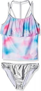 Слитные и раздельные купальники-бикини Calvin Klein для девочек с защитой от солнца UPF 50+, быстросохнущие., Silver Flounce