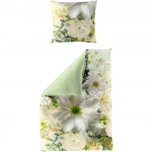 Двустороннее постельное белье BIERBAUM «Зеленый цветок», мако-сатин, 100% хлопок, с цветочным узором, легкое в уходе