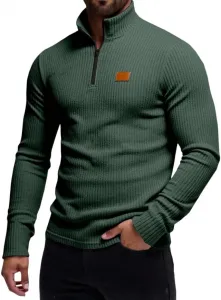 Мужской свитер с воротником стойкой и молнией на четверть — мягкий, эластичный, с длинными рукавами и погонами
