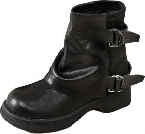Женские повседневные ботинки с пряжкой и складным верхом, модные с круглым носком, на платформе, с удобной посадкой на голенище, из замши, мотоциклетного стиля BHDJK, Black