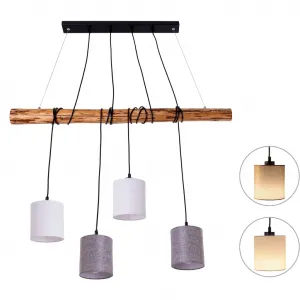 Подвесной светильник näve Malta E27 1 шт. абажуры текстильные белый/натурально-серый, каркас металл/кедровое дерево, 4x E27 Näve, коричневый
