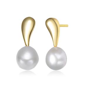 Серьги-гвоздики GENEVIVE из стерлингового серебра с позолотой и пресноводным жемчугом Genevive, золотой