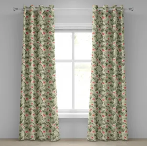 Шторы-листья ABAKUHAUS с люверсами, гавайский узор Алоха с элементами тропического леса, пальмовые ветви, гибискус, декоративные двухпанельные шторы, 280 x 245 см, цвет: персиково-лососевый Abakuhaus