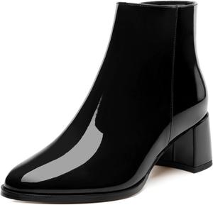 Женские ботильоны JUSTDANNI с круглым носком, массивным каблуком и высоким каблуком, удобная боковая молния, лакированные ботильоны для вечеринки, работы, повседневной носки и свадьбы, Black