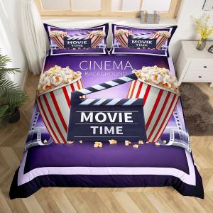Erosebridal Винтажный комплект постельного белья Cinema Ticket с принтом киноленты и попкорна, Multi 134