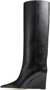 Женские ботфорты FSJ на клиновидном высоком каблуке, заостренный носок, высокие до бедра, удобные, с толстым высоким каблуком, модные, праздничные, до колена, размеры 4-15 US, Black