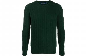Кашемировый джемпер с косой вязкой Polo Ralph Lauren, зеленый